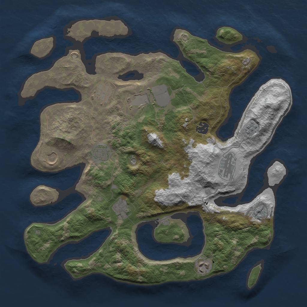 Rust Map: Barren, Size: 3750, Seed: 56768743, 12 Monuments