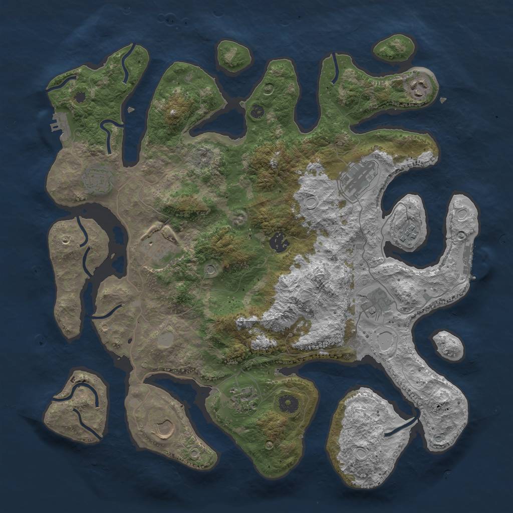 Rust Map: Procedural Map, Size: 3950, Seed: 1296576620, 17 Monuments
