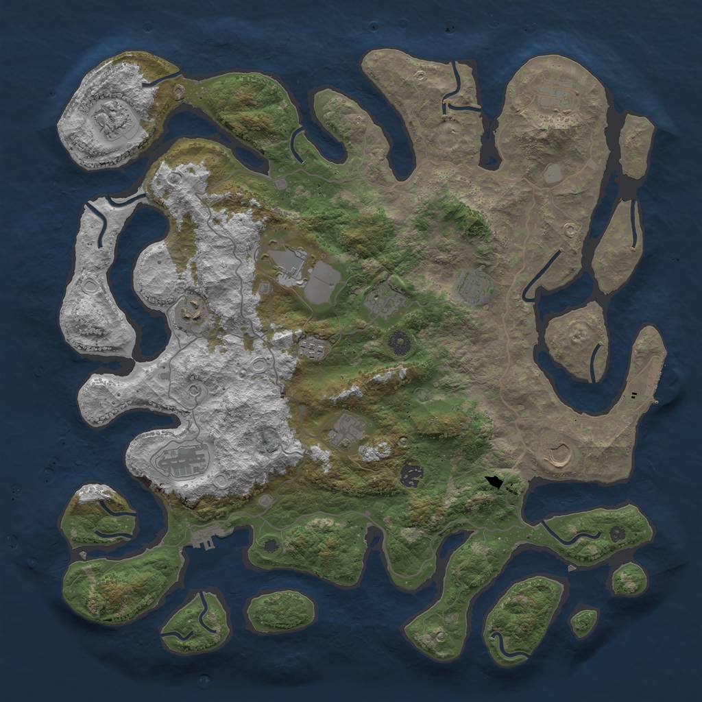 Rust Map: Procedural Map, Size: 4500, Seed: 1140480069, 19 Monuments