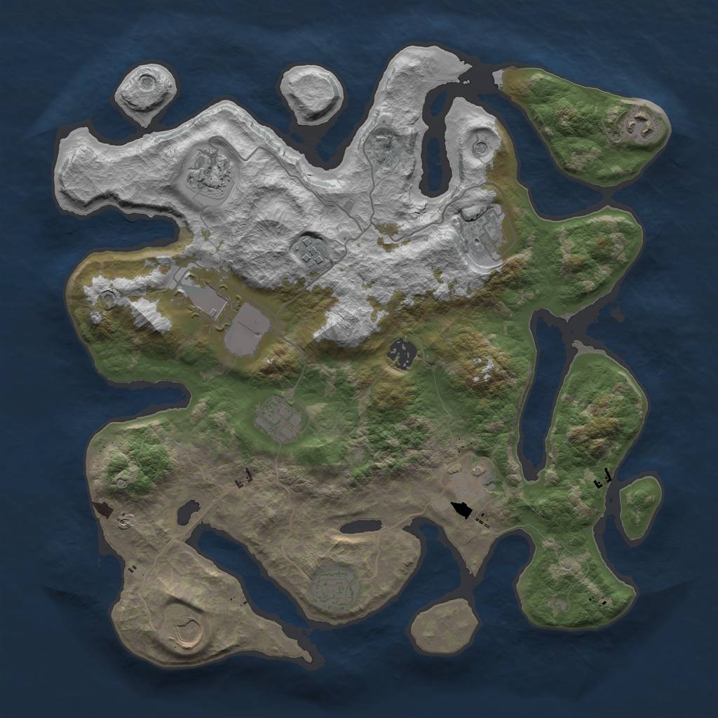 Rust Map: Barren, Size: 3750, Seed: 986373983, 13 Monuments