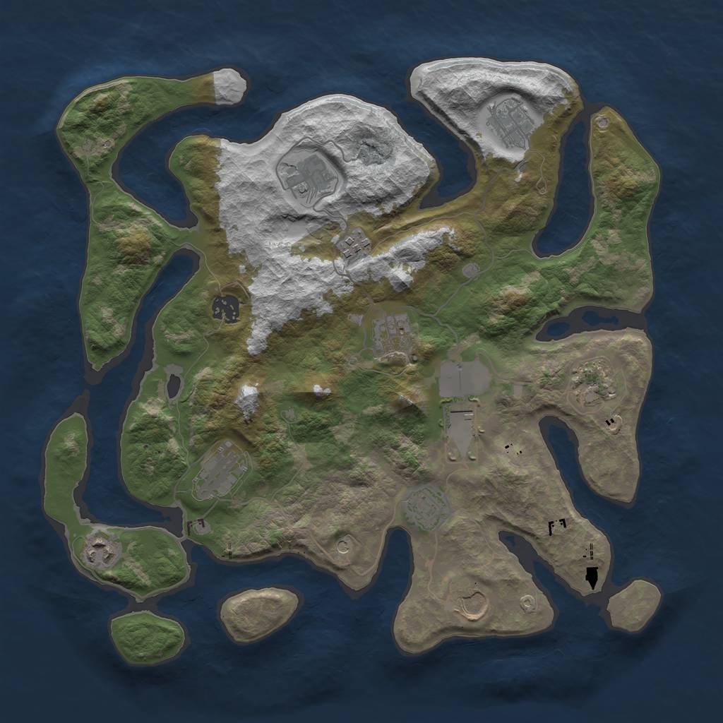 Rust Map: Barren, Size: 3750, Seed: 1119046856, 14 Monuments