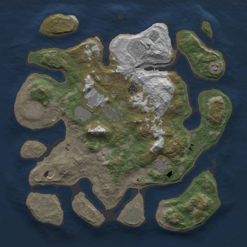 Rust Map: Barren, Size: 4000, Seed: 1986243249, 13 Monuments