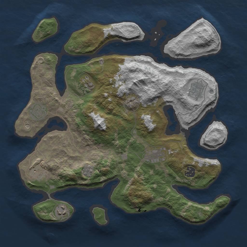 Rust Map: Barren, Size: 3498, Seed: 1444716571, 11 Monuments