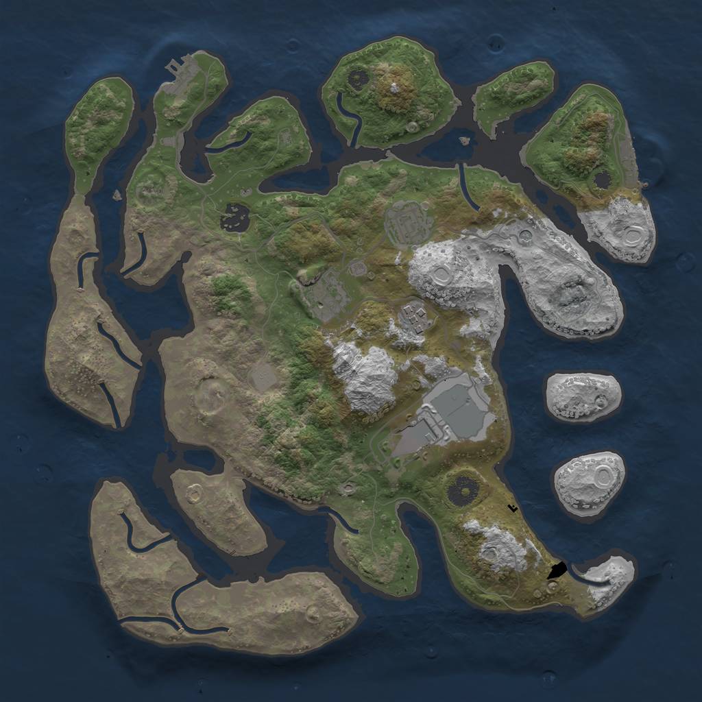 Rust Map: Procedural Map, Size: 3500, Seed: 689999, 13 Monuments