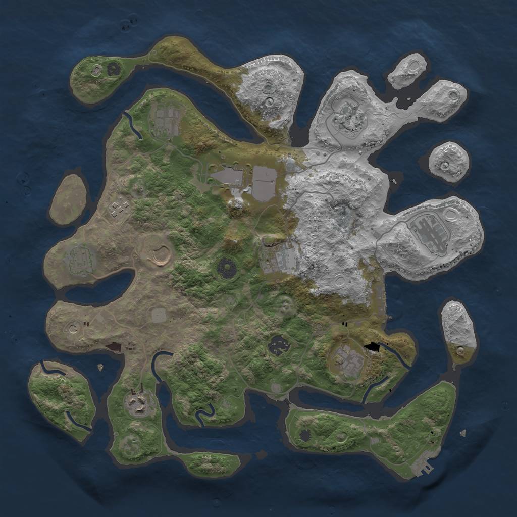 Rust Map: Procedural Map, Size: 3850, Seed: 28345476, 19 Monuments