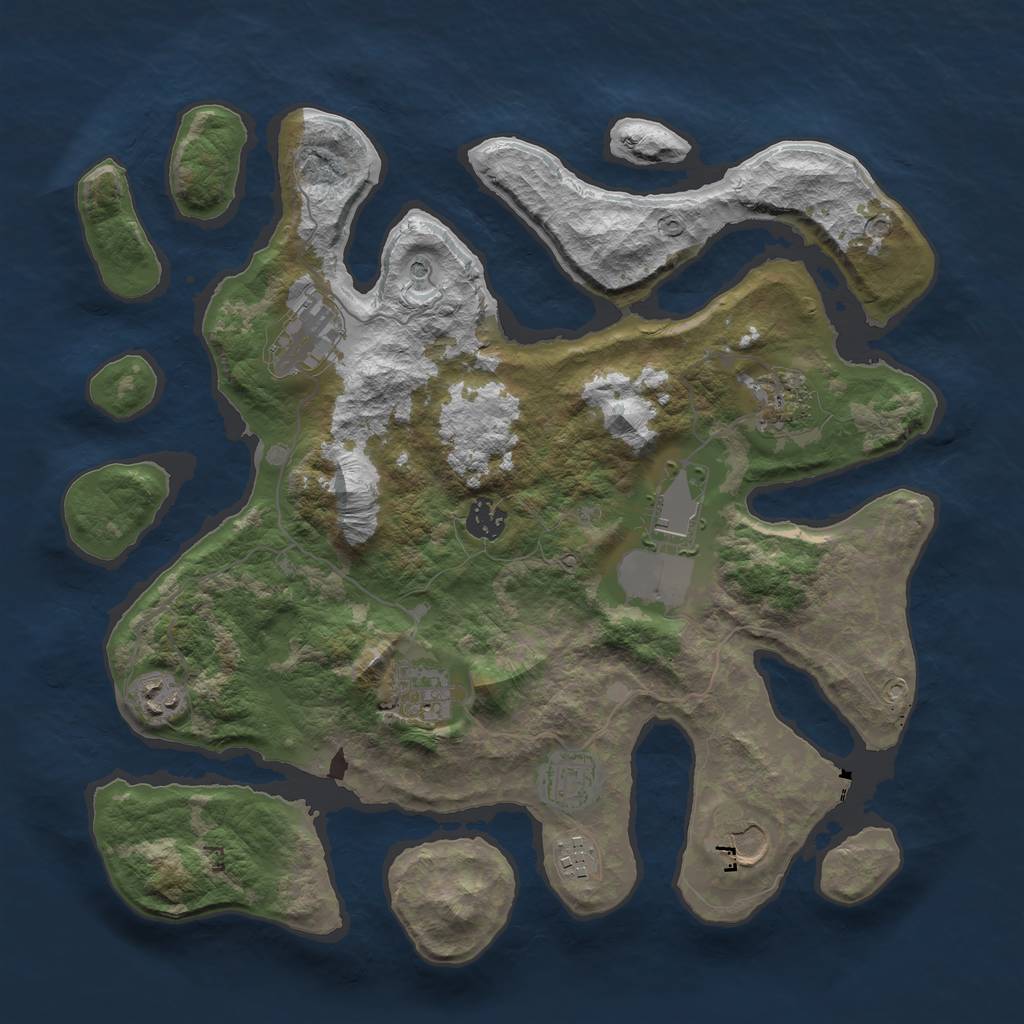 Rust Map: Barren, Size: 3750, Seed: 539058881, 12 Monuments