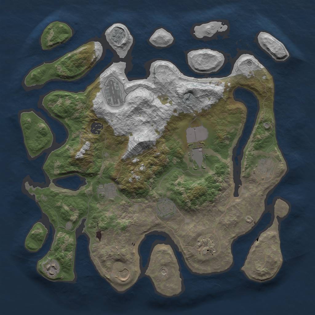 Rust Map: Barren, Size: 3800, Seed: 123412, 13 Monuments