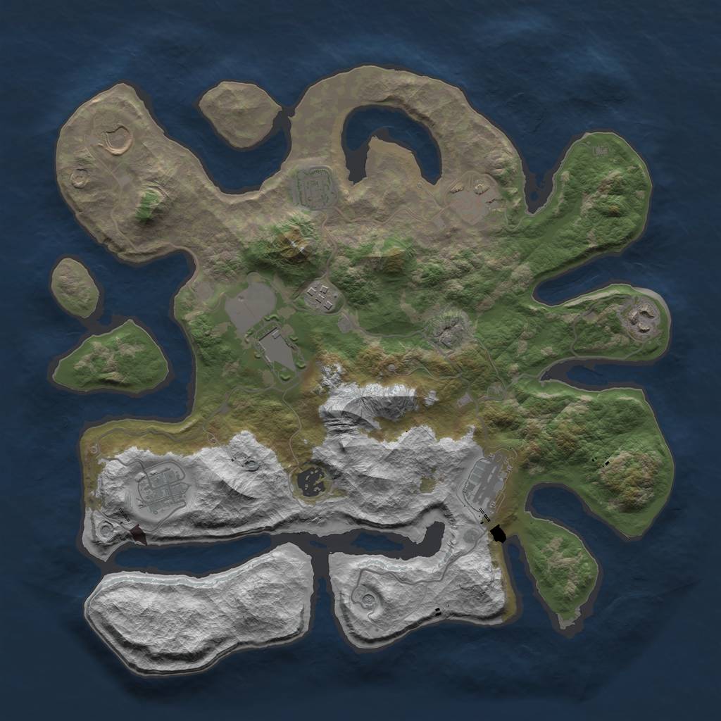 Rust Map: Barren, Size: 3750, Seed: 1129439759, 12 Monuments