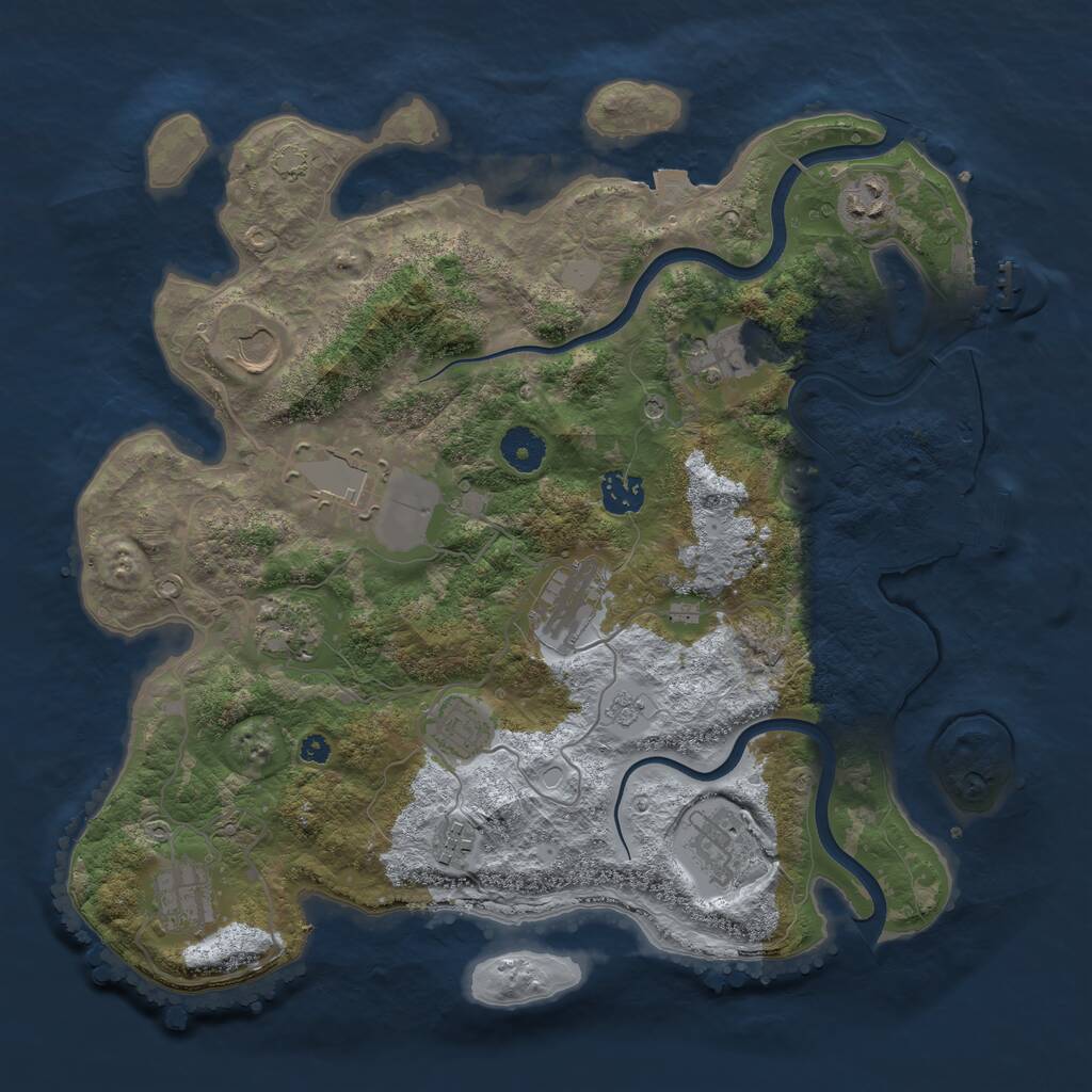 Rust Map: Procedural Map, Size: 3700, Seed: 966670472, 17 Monuments