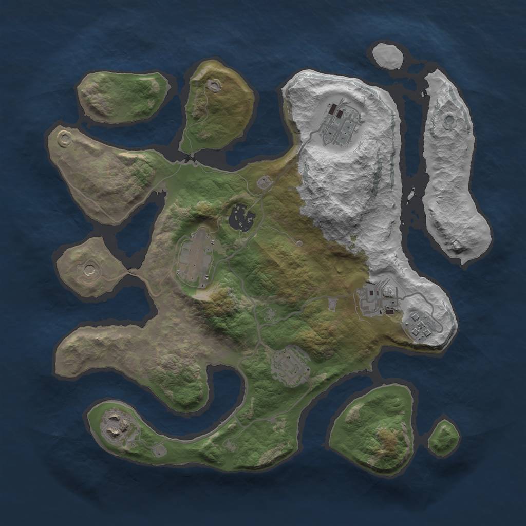 Rust Map: Barren, Size: 3000, Seed: 74554683, 10 Monuments
