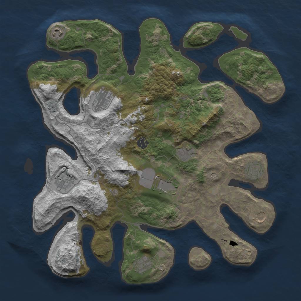 Rust Map: Barren, Size: 4000, Seed: 1060, 13 Monuments