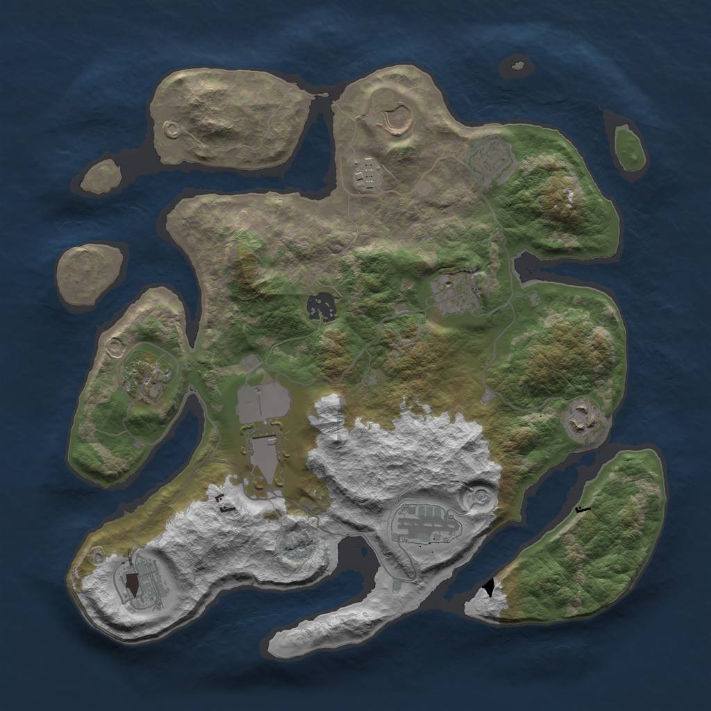 Rust Map: Barren, Size: 3500, Seed: 1849054399, 13 Monuments