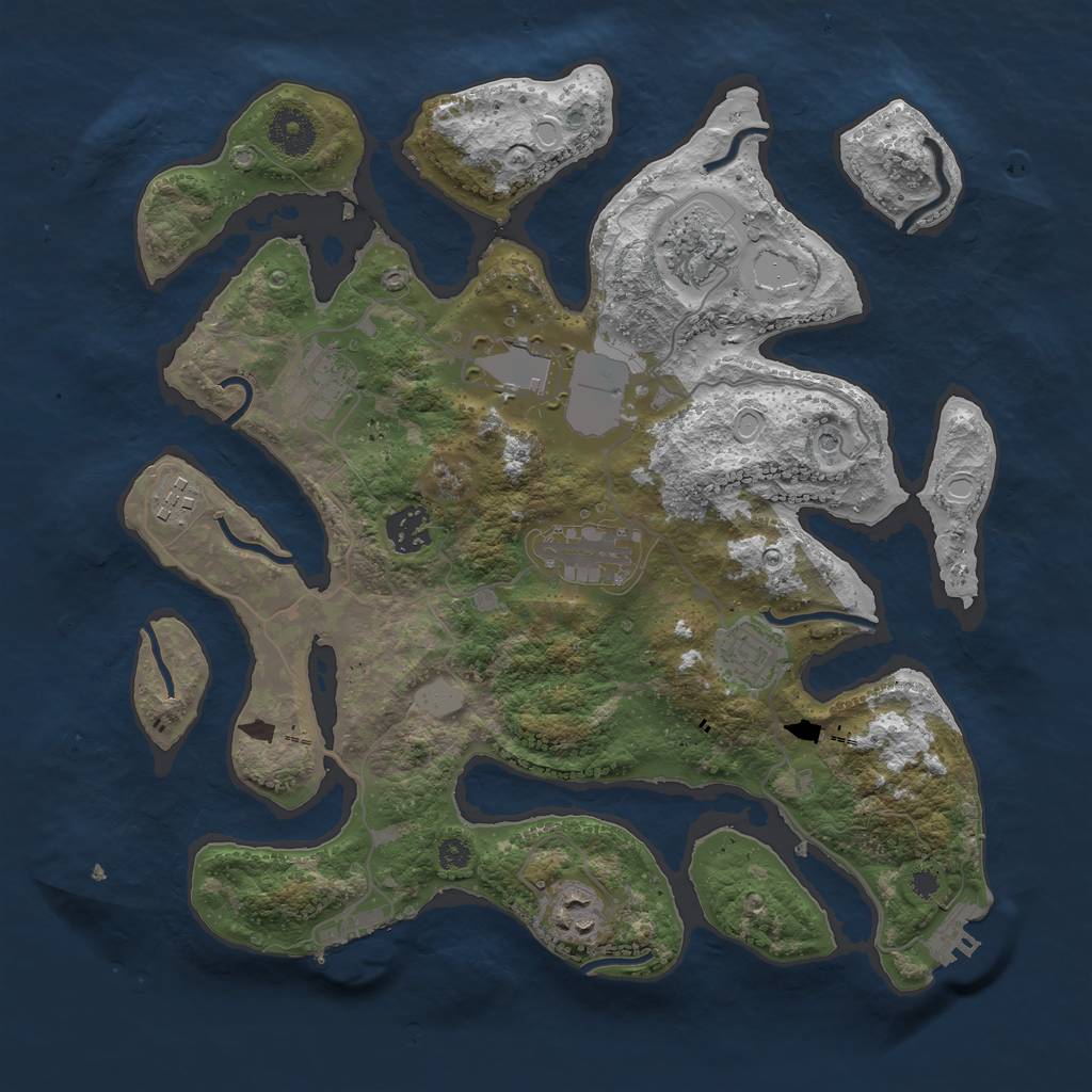 Rust Map: Procedural Map, Size: 3500, Seed: 733, 16 Monuments