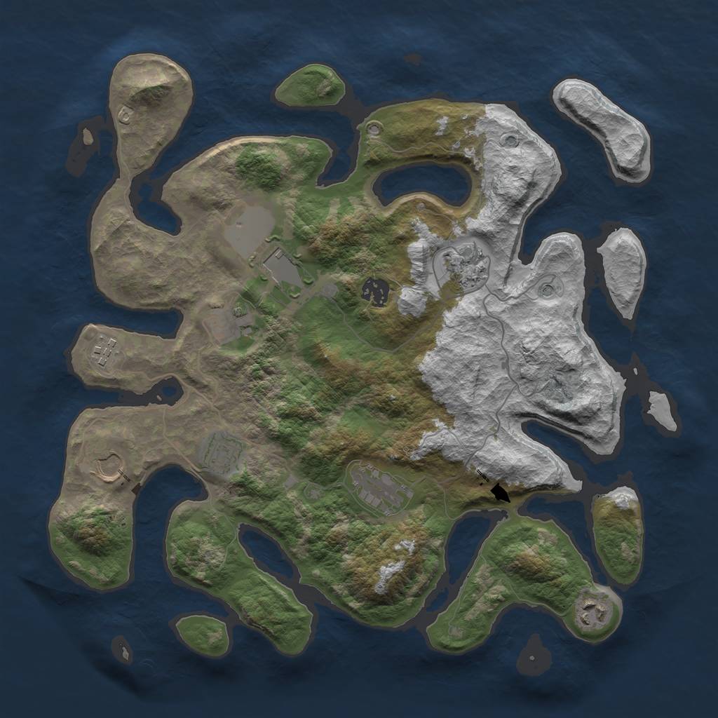 Rust Map: Barren, Size: 3750, Seed: 598321710, 12 Monuments
