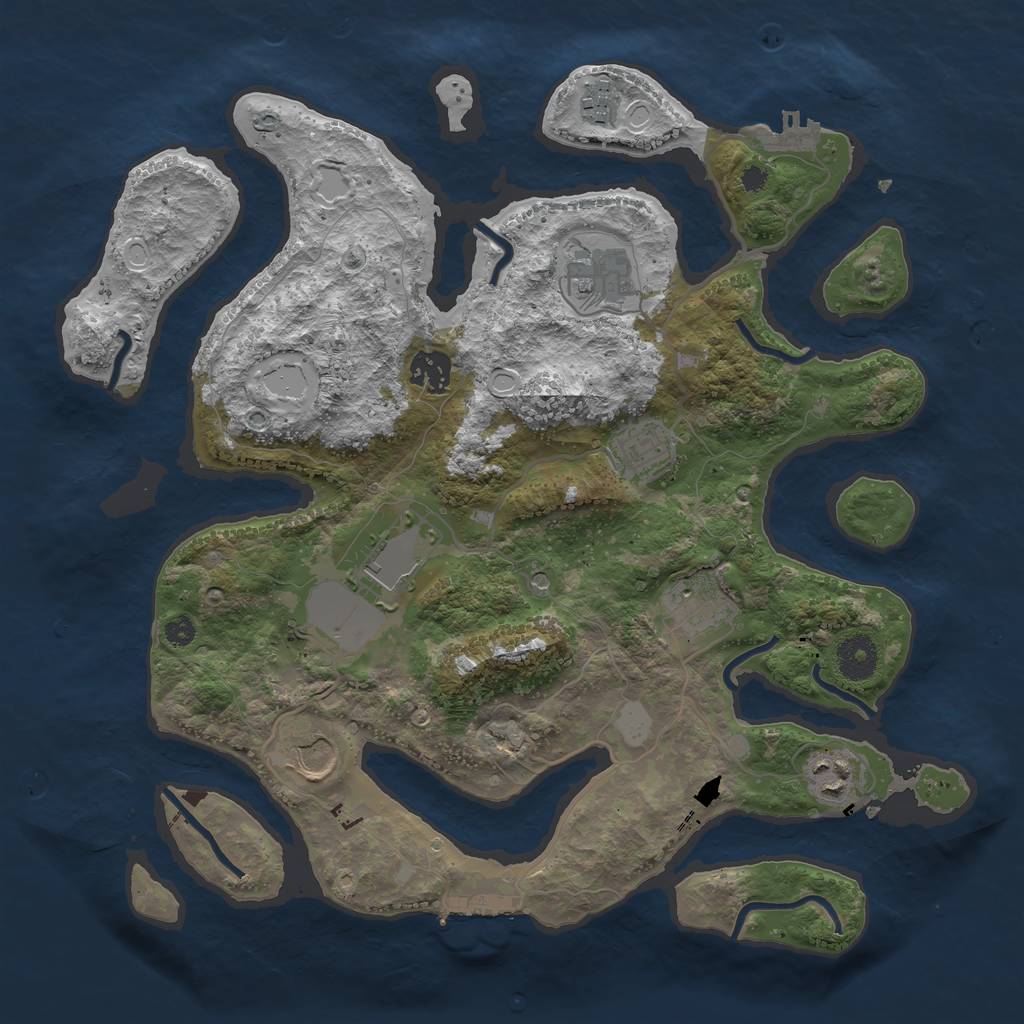 Rust Map: Procedural Map, Size: 3550, Seed: 408639, 16 Monuments