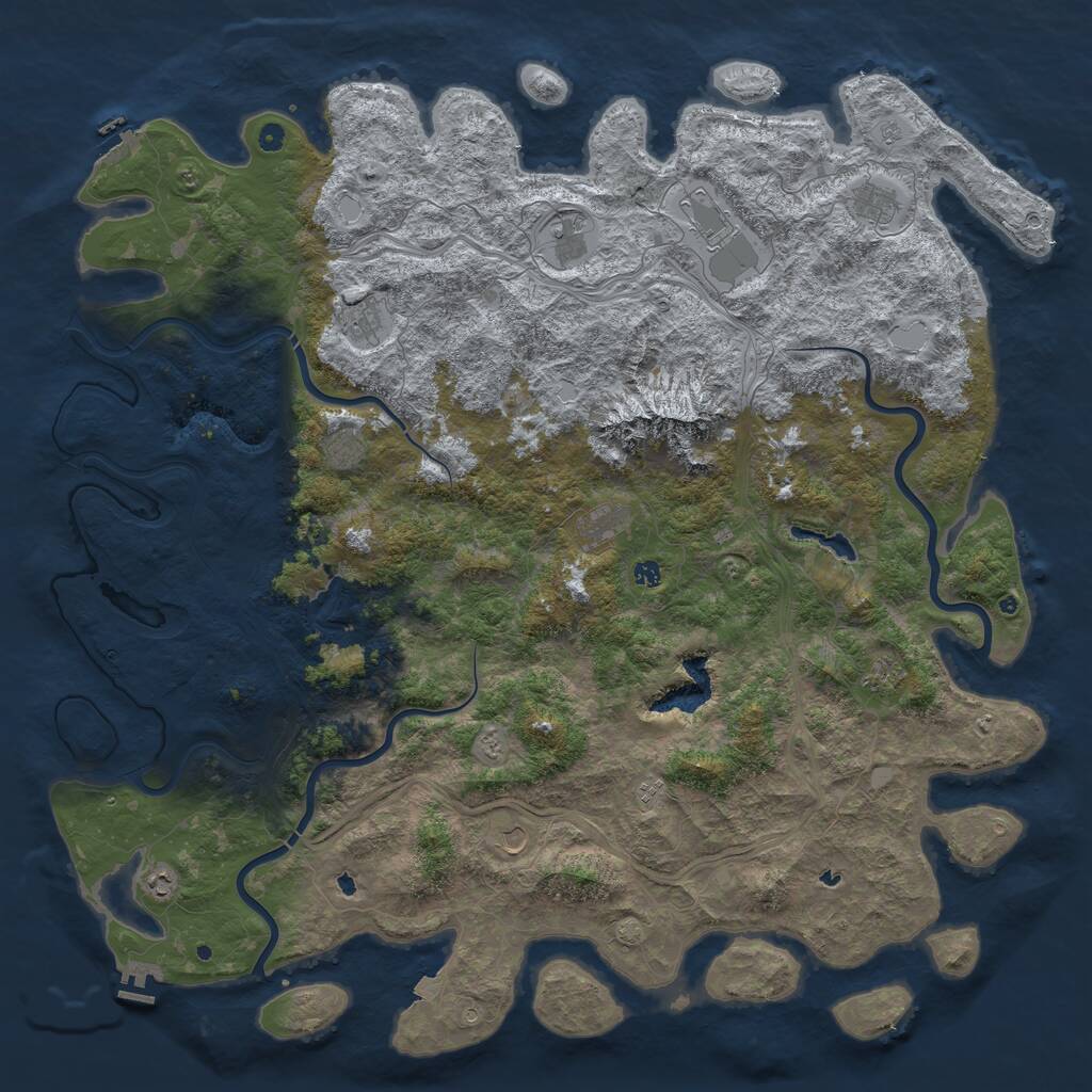 Rust Map: Procedural Map, Size: 6000, Seed: 73401654, 17 Monuments