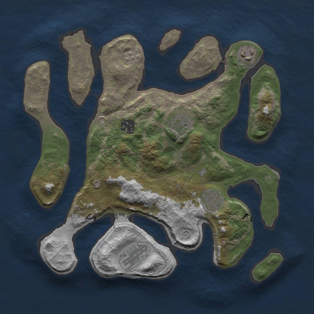 Rust Map: Barren, Size: 3200, Seed: 1096277576, 9 Monuments