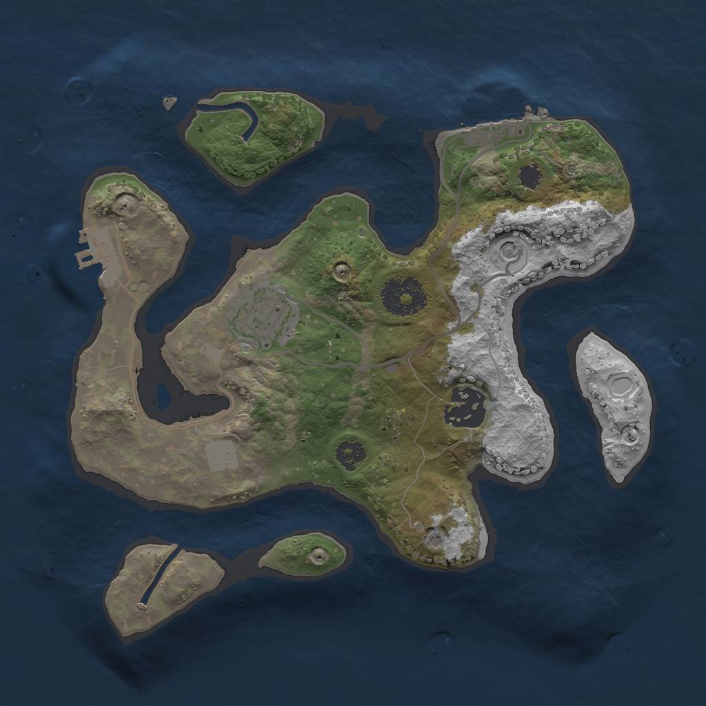 Rust Map: Procedural Map, Size: 2500, Seed: 34673, 10 Monuments