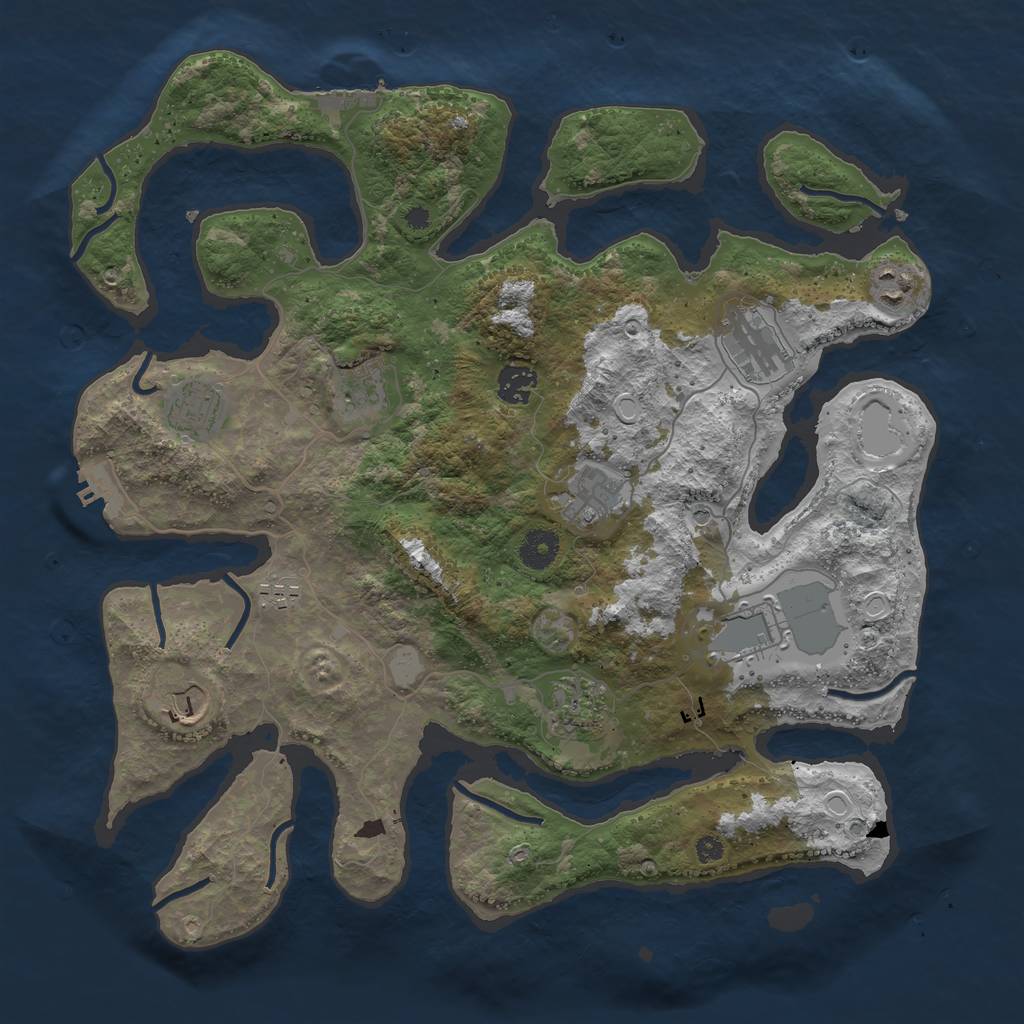 Rust Map: Procedural Map, Size: 3850, Seed: 1249672631, 18 Monuments