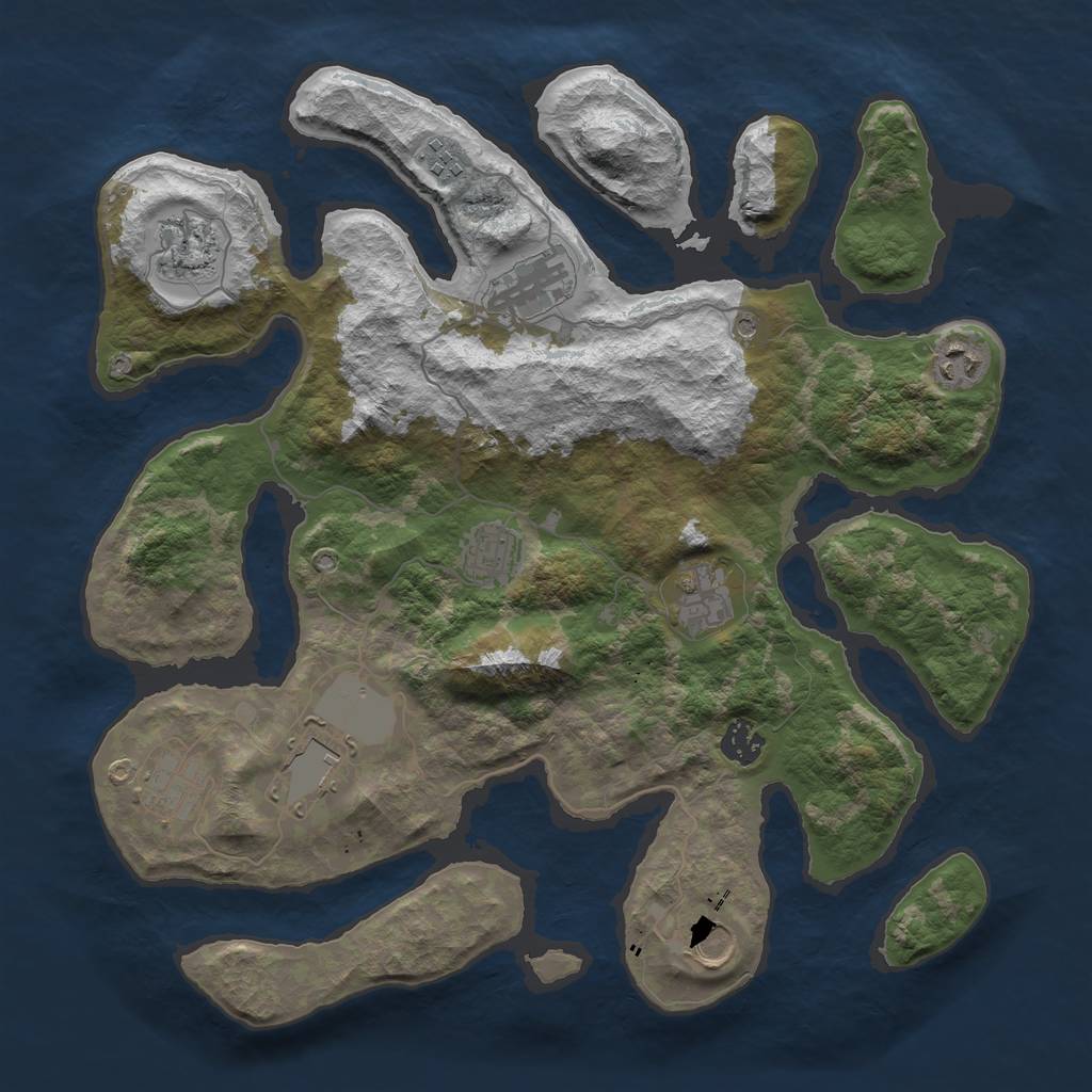 Rust Map: Barren, Size: 3800, Seed: 37782, 13 Monuments