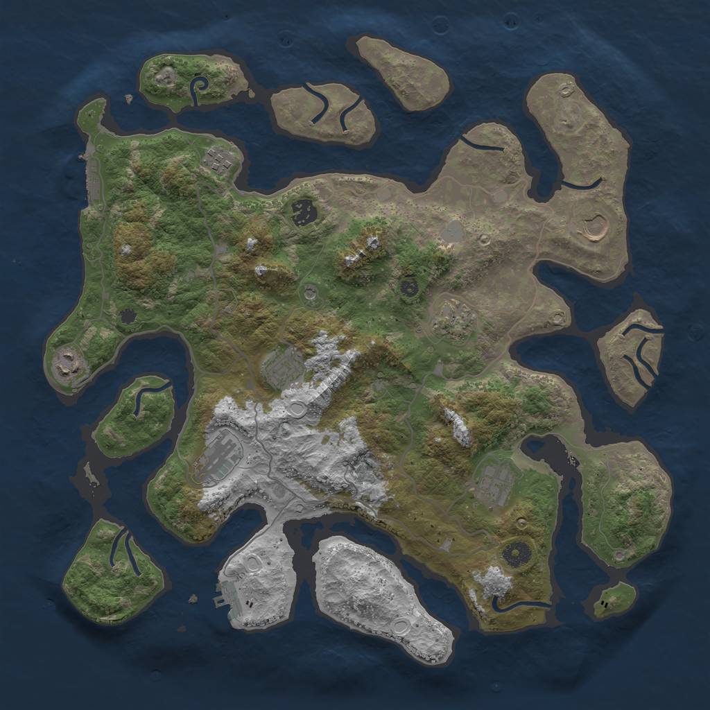 Rust Map: Procedural Map, Size: 4000, Seed: 21129, 16 Monuments