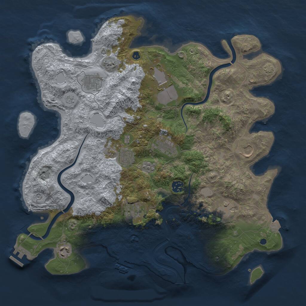 Rust Map: Procedural Map, Size: 3950, Seed: 1939971417, 16 Monuments