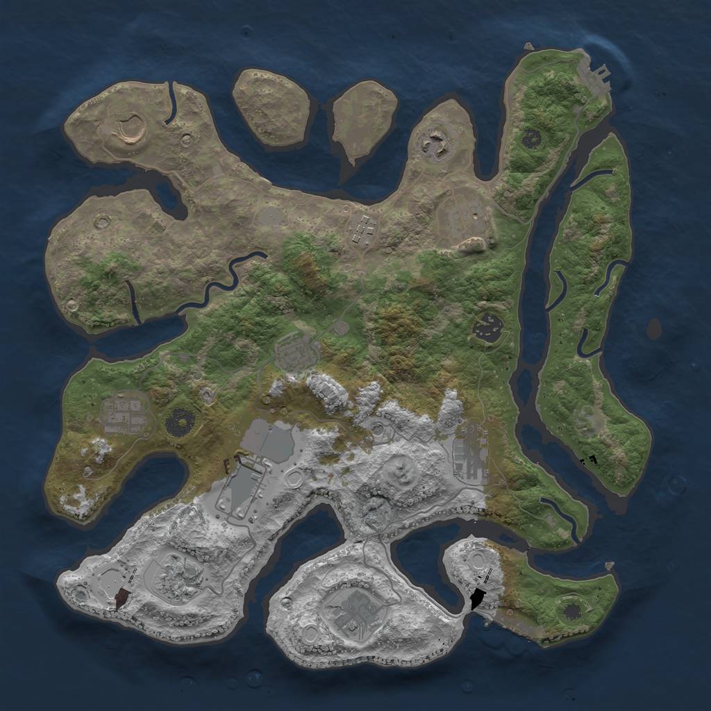 Rust Map: Procedural Map, Size: 3700, Seed: 1894748659, 19 Monuments