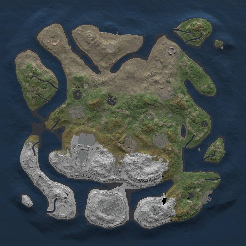 Rust Map: Procedural Map, Size: 3850, Seed: 1130328490, 18 Monuments