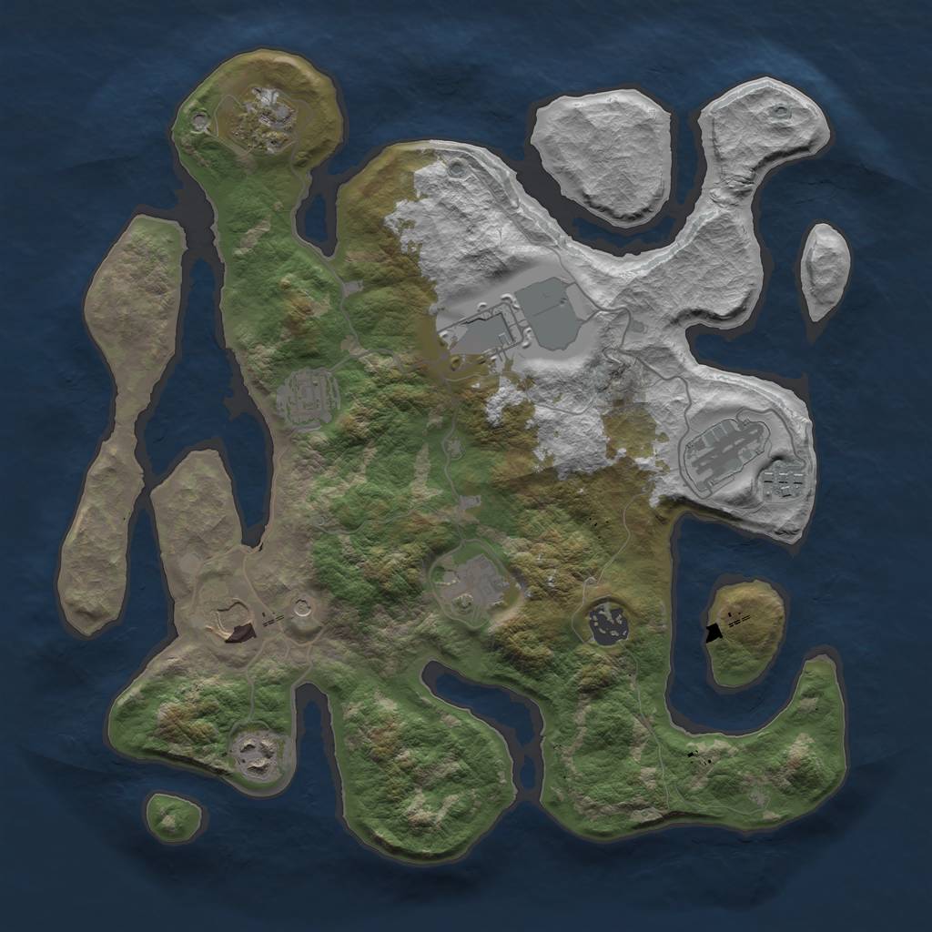 Rust Map: Barren, Size: 3500, Seed: 708941102, 12 Monuments