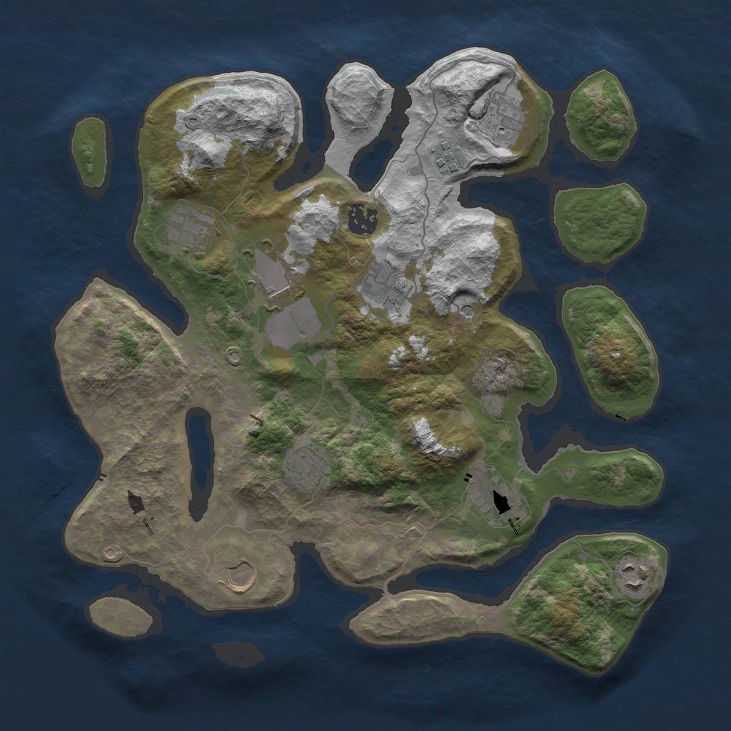 Rust Map: Barren, Size: 3500, Seed: 833629383, 13 Monuments