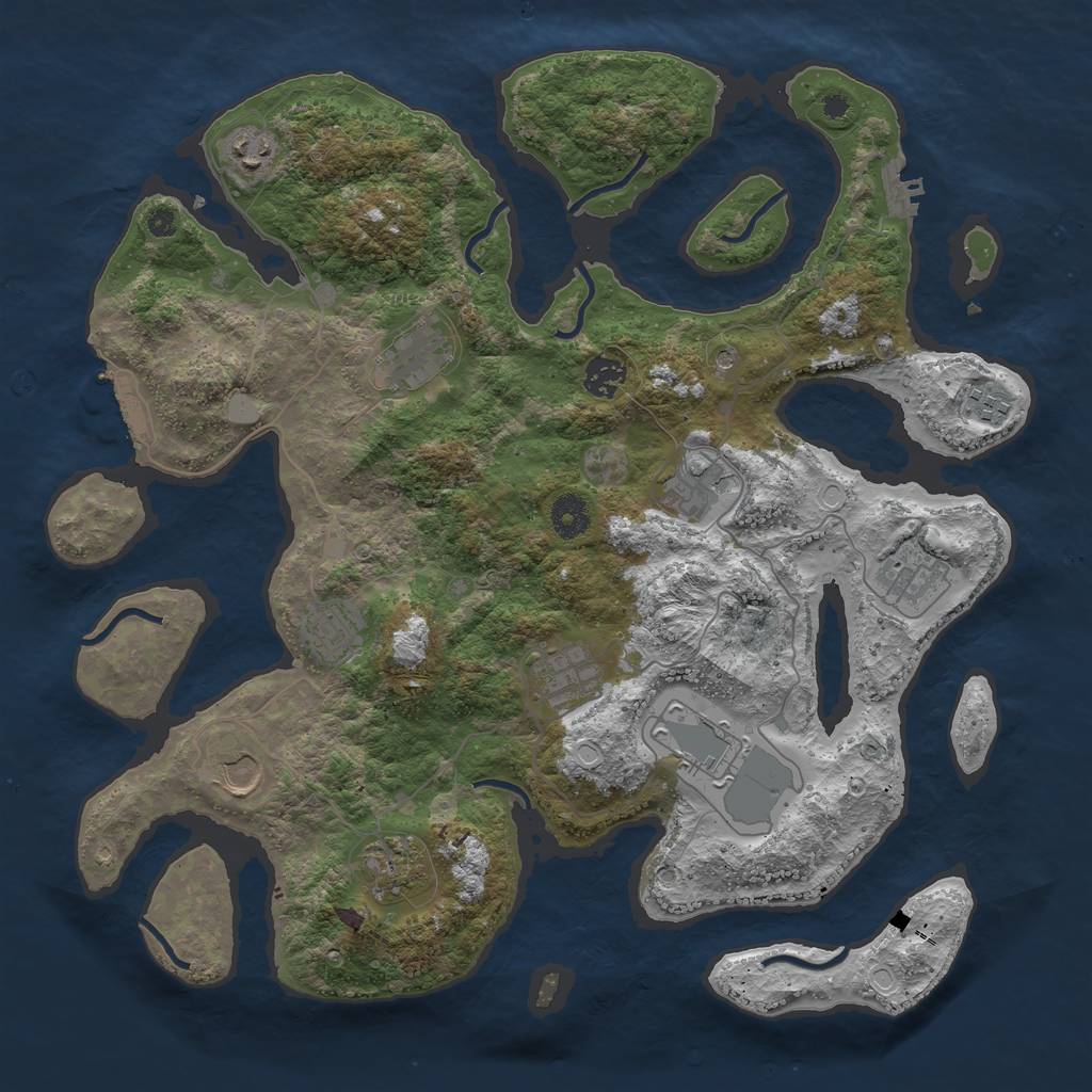 Rust Map: Procedural Map, Size: 3950, Seed: 536113766, 19 Monuments