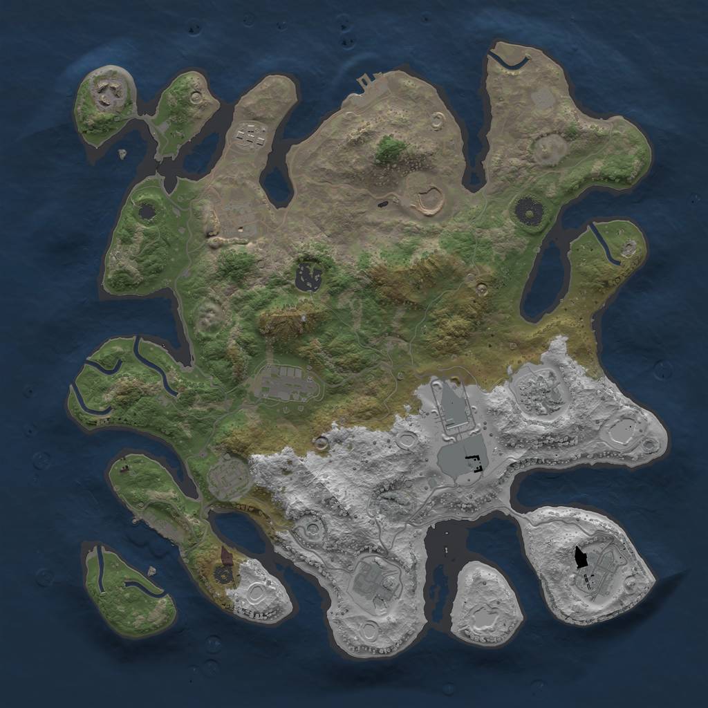 Rust Map: Procedural Map, Size: 3750, Seed: 2142184198, 19 Monuments