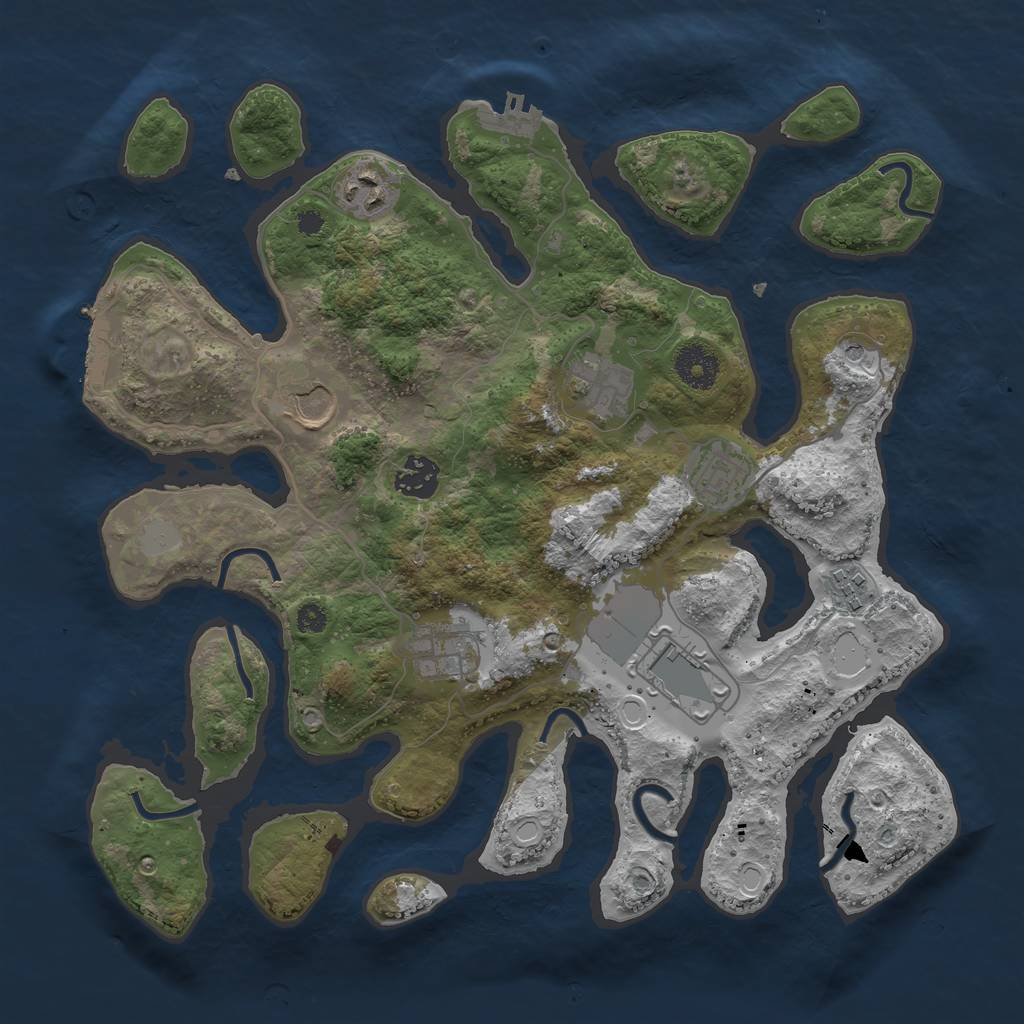 Rust Map: Procedural Map, Size: 3500, Seed: 951723, 16 Monuments