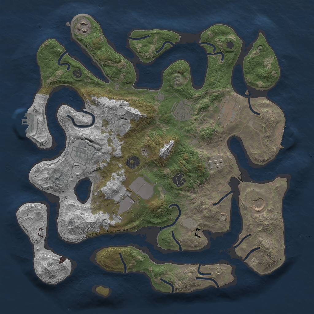 Rust Map: Procedural Map, Size: 3550, Seed: 493291, 16 Monuments