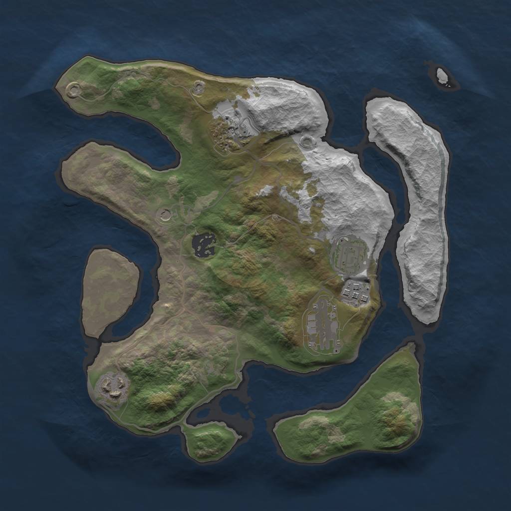 Rust Map: Barren, Size: 3000, Seed: 1429273463, 9 Monuments