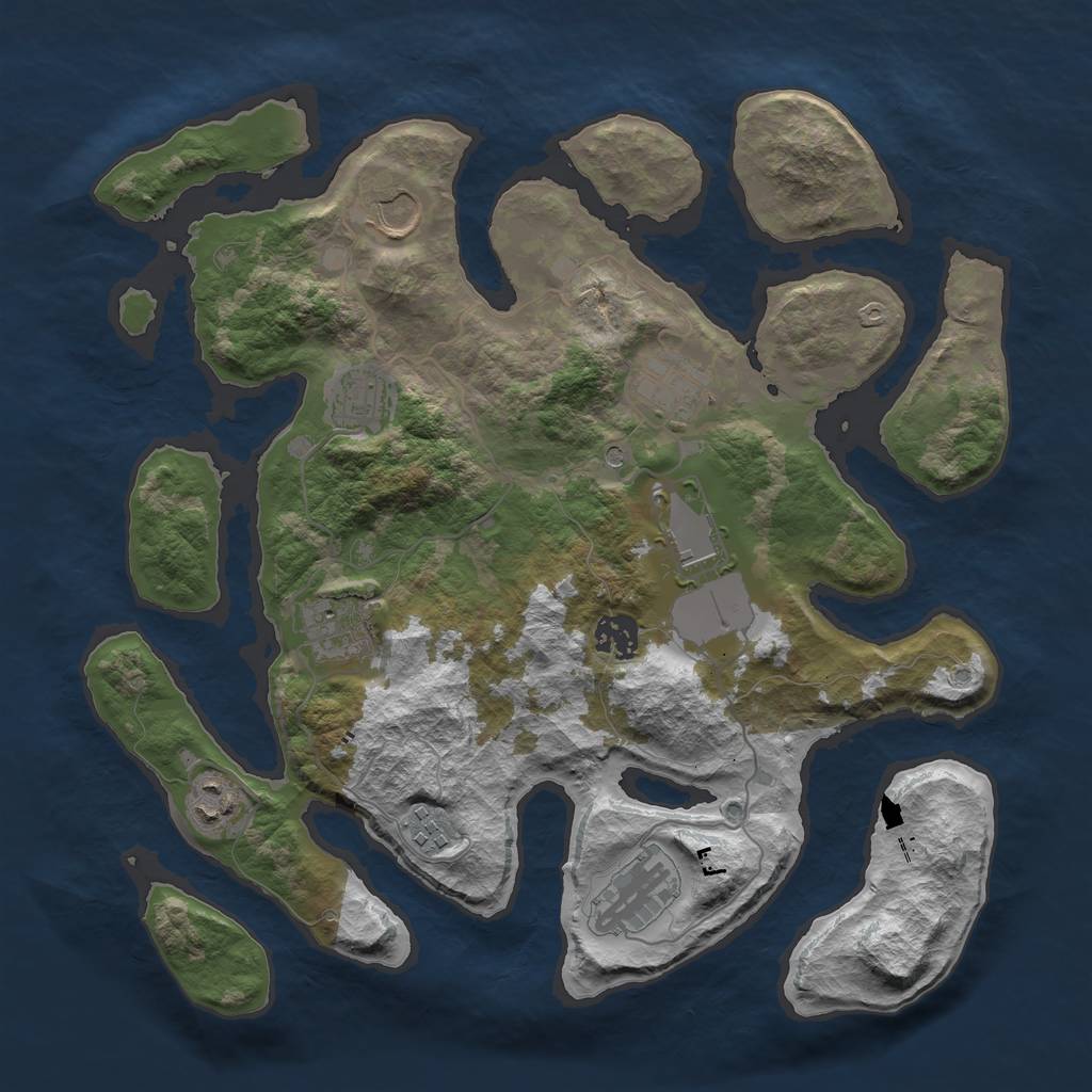 Rust Map: Barren, Size: 3550, Seed: 686860, 12 Monuments