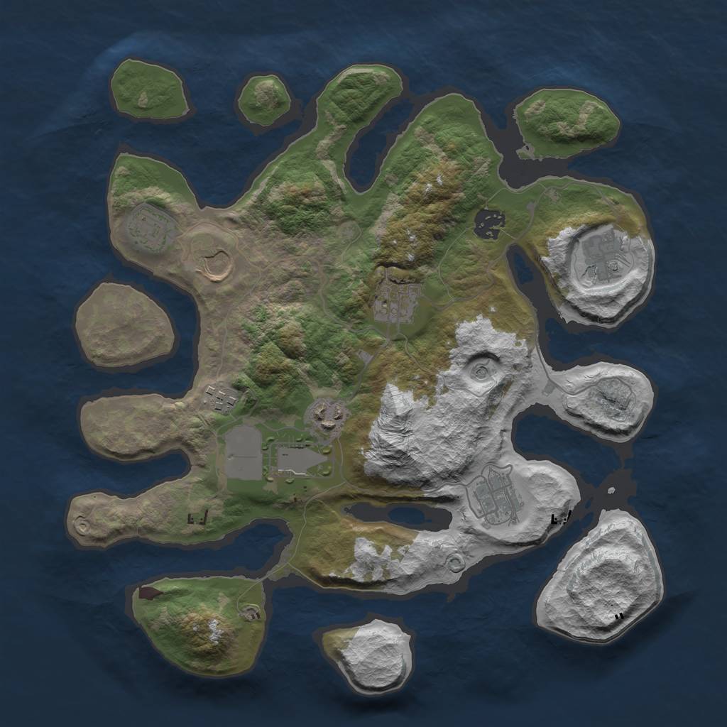 Rust Map: Barren, Size: 3500, Seed: 95477, 12 Monuments