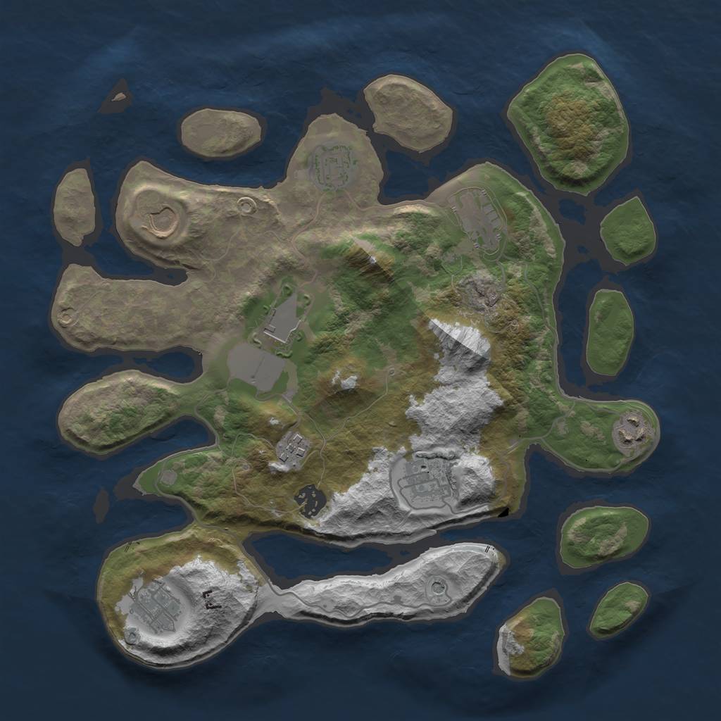 Rust Map: Barren, Size: 3500, Seed: 4152, 12 Monuments