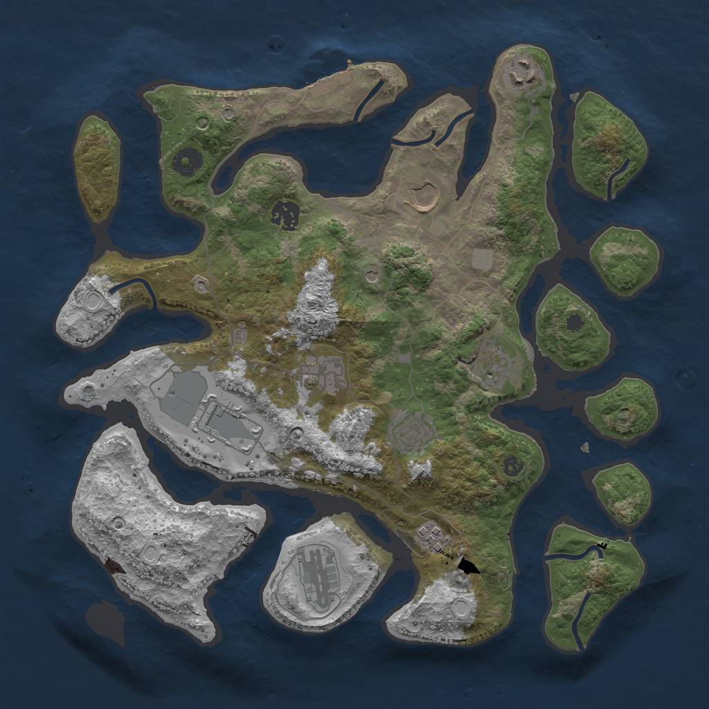 Rust Map: Procedural Map, Size: 3600, Seed: 9999, 16 Monuments