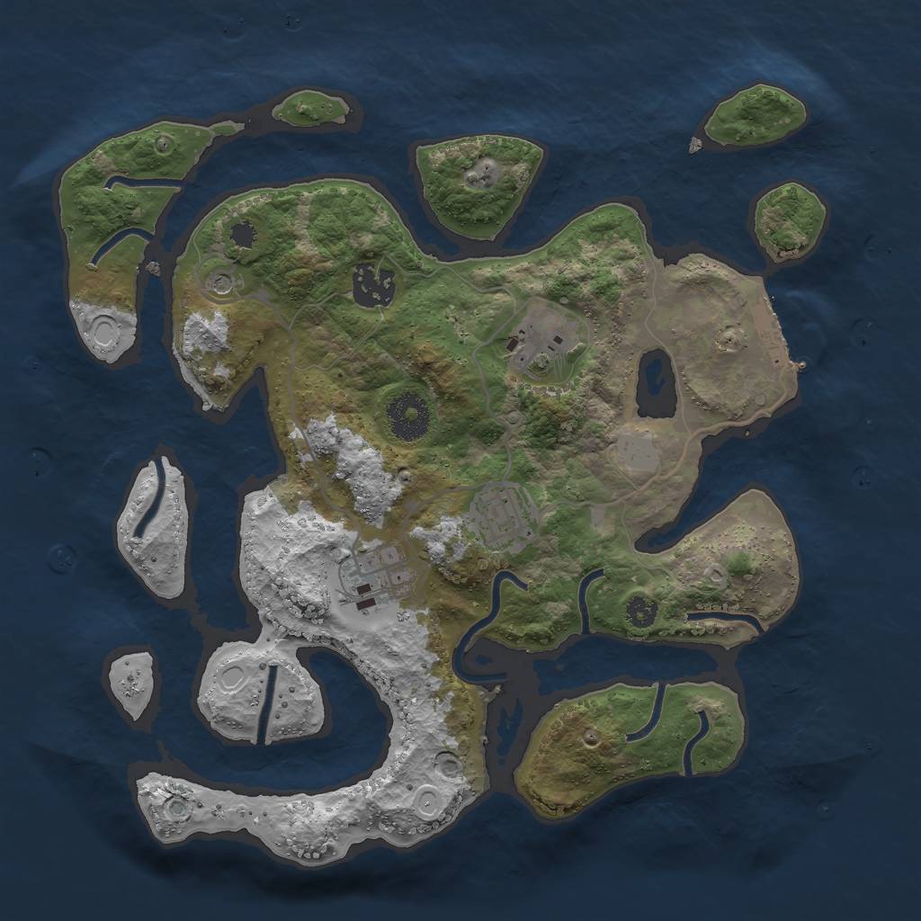 Rust Map: Procedural Map, Size: 3033, Seed: 1130266588, 11 Monuments