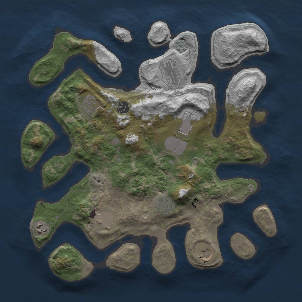 Rust Map: Barren, Size: 3700, Seed: 2147483645, 12 Monuments