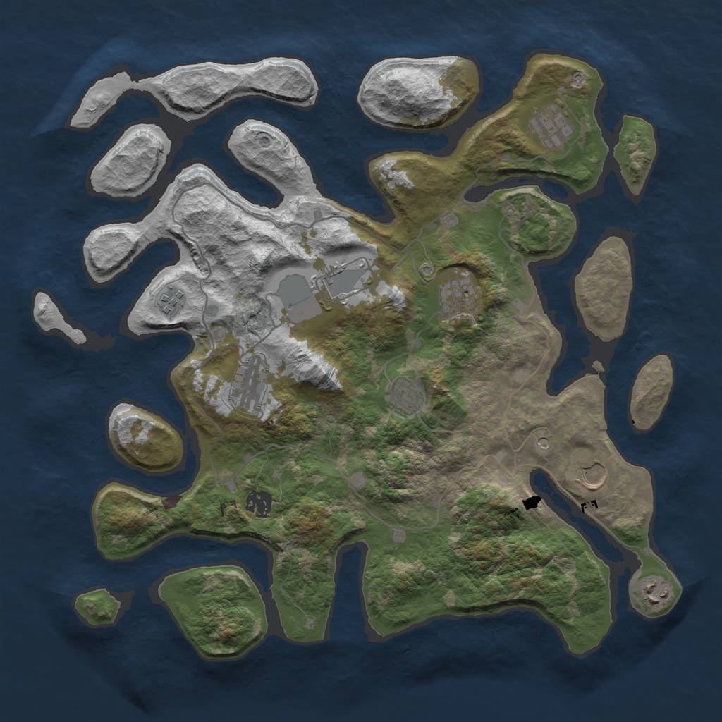 Rust Map: Barren, Size: 4000, Seed: 5344136, 12 Monuments