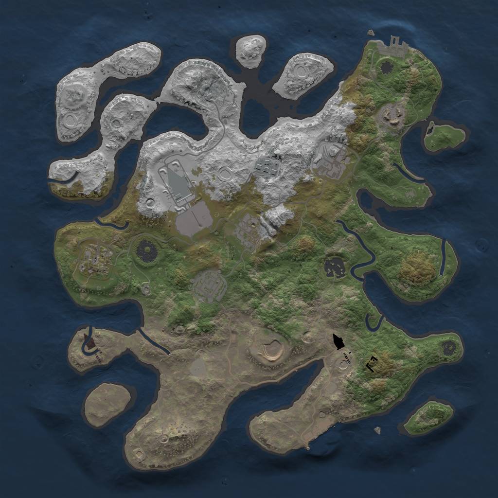 Rust Map: Procedural Map, Size: 3500, Seed: 777777, 17 Monuments