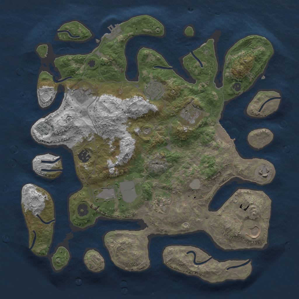 Rust Map: Procedural Map, Size: 3700, Seed: 1239793988, 17 Monuments