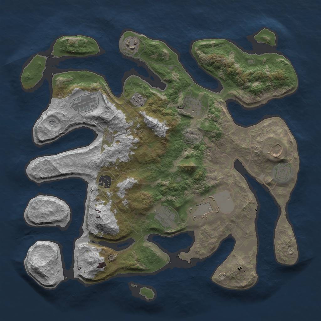 Rust Map: Barren, Size: 3750, Seed: 42310, 12 Monuments