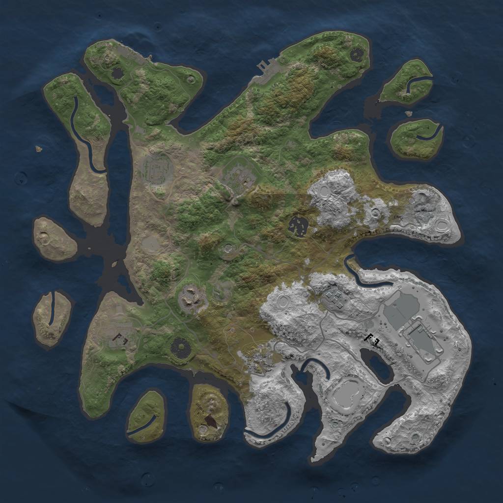 Rust Map: Procedural Map, Size: 3700, Seed: 35535557, 16 Monuments