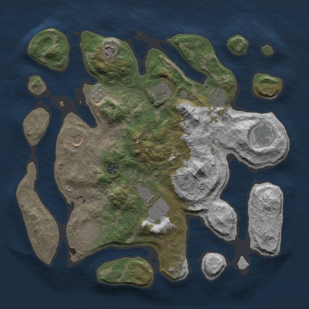 Rust Map: Barren, Size: 3750, Seed: 1937809064, 12 Monuments