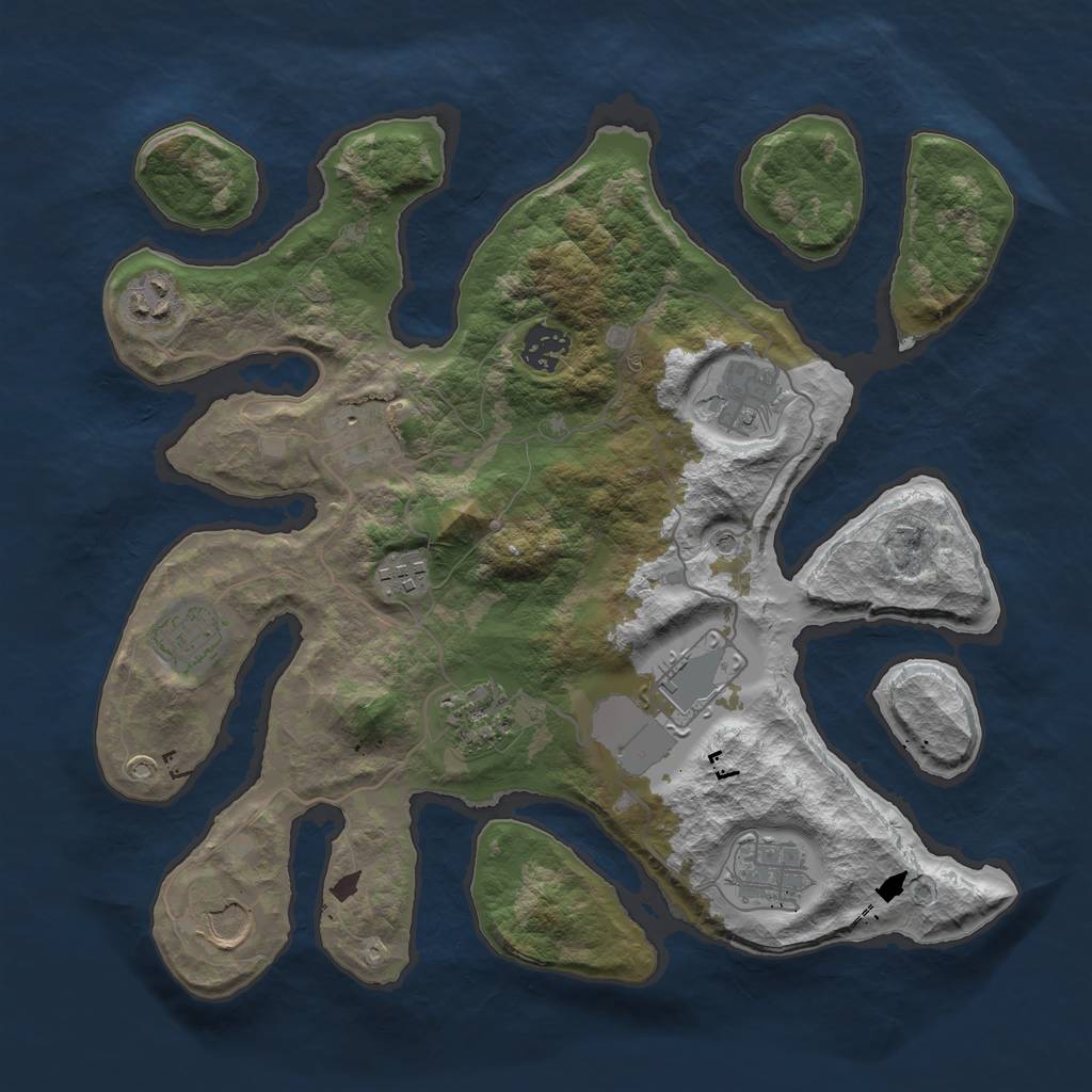 Rust Map: Barren, Size: 3500, Seed: 812825592, 13 Monuments