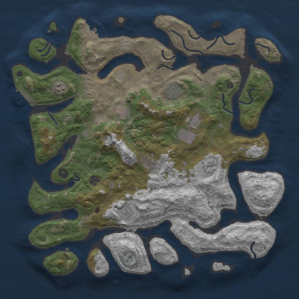 Rust Map: Procedural Map, Size: 4500, Seed: 1222634997, 17 Monuments