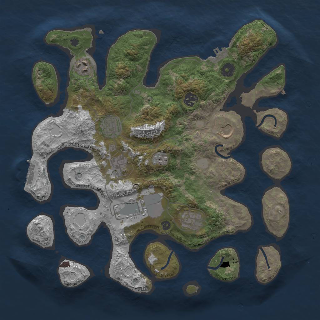 Rust Map: Procedural Map, Size: 3500, Seed: 74841774, 16 Monuments
